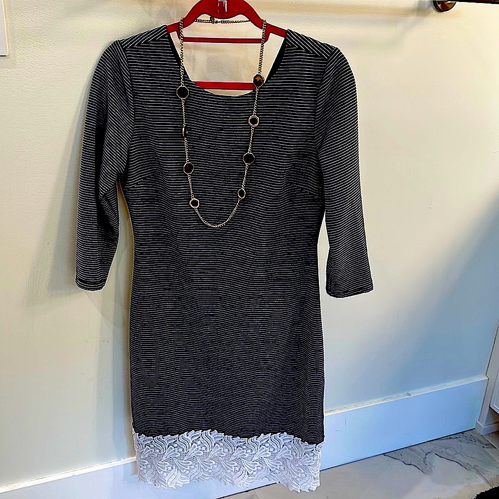 Navy Blue Striped dress either lace
